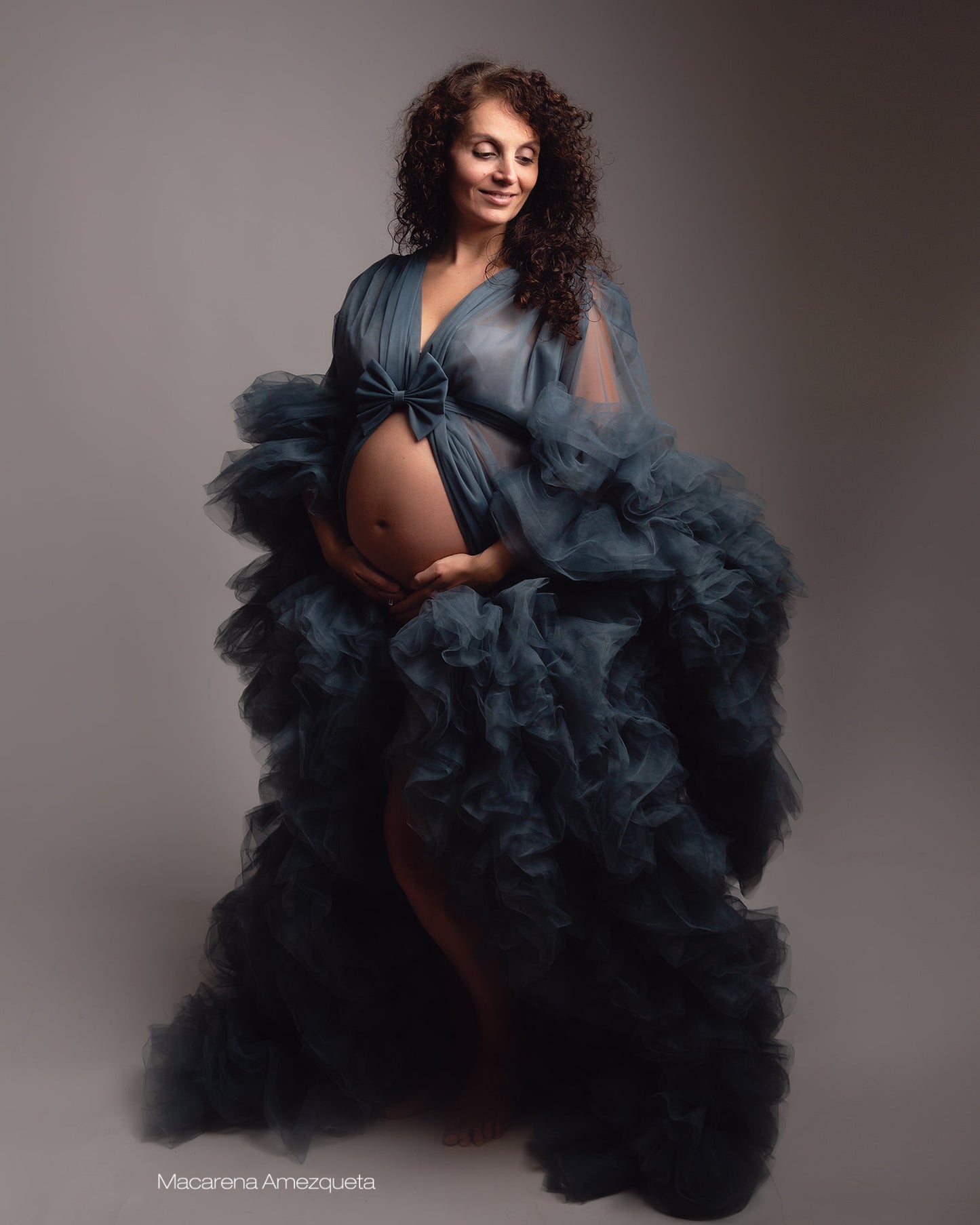 Denim Blue Barbara Gown - maternity photoshoot dress