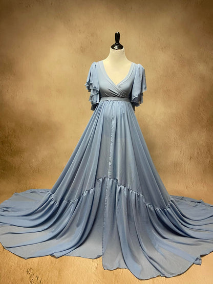 Dusty Blue Tallulah Gown - maternity photoshoot dress