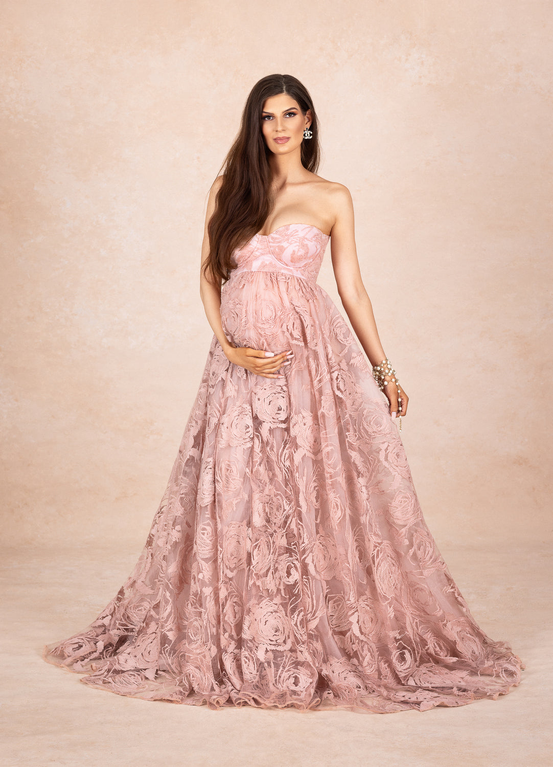 Dusty Pink Rose Gown - maternity photoshoot dress