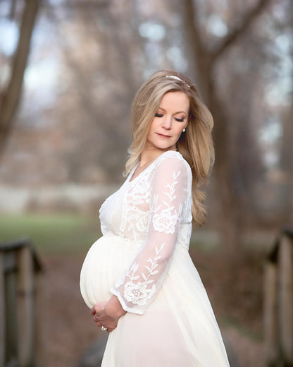 Elegant Lace Gown - maternity photoshoot dress