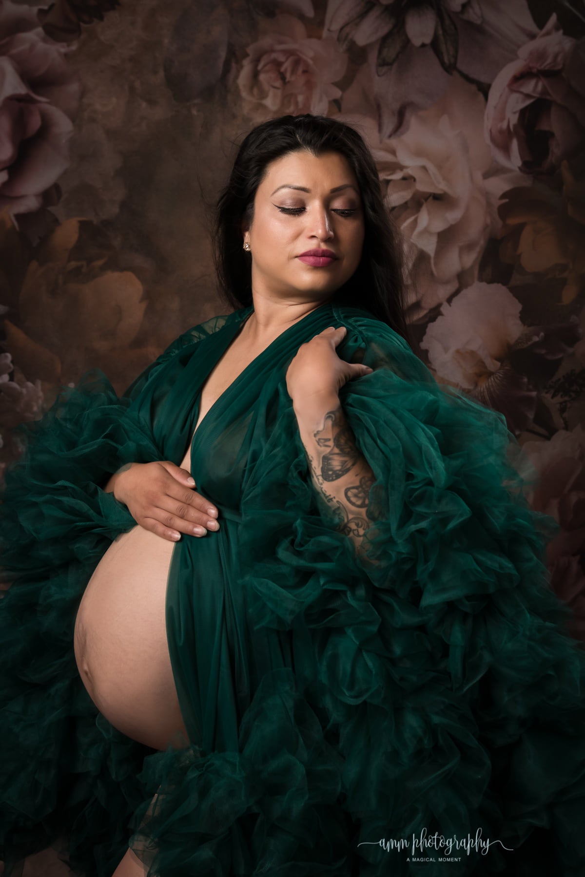 Emerald Green Barbara Gown - maternity photoshoot dress