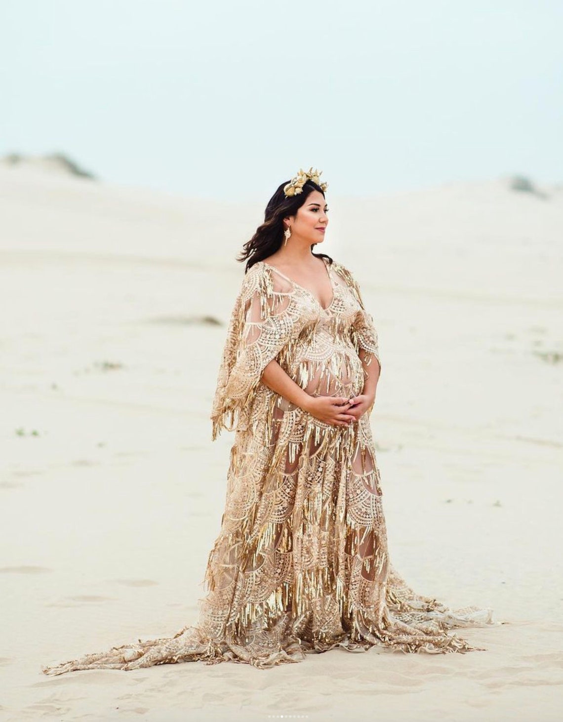 Gold Goddess Gatsby Gown - maternity photoshoot dress