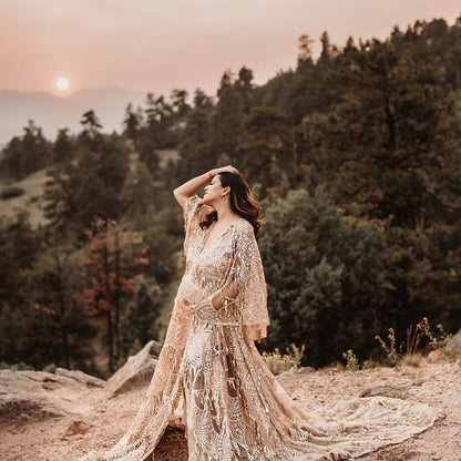 Gold Goddess Gatsby Gown - maternity photoshoot dress