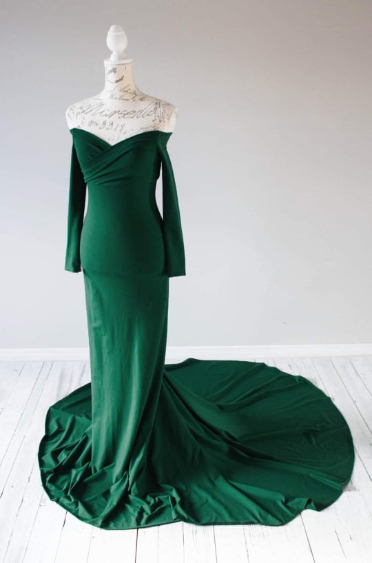 Pine Green Fitted Maternity Gown - maternity photoshoot dress