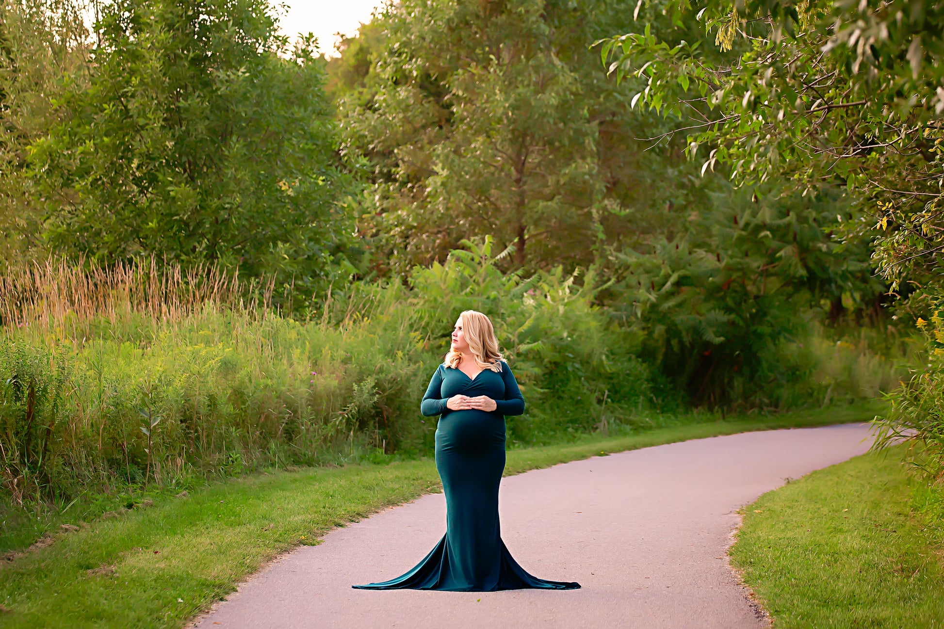 Emerald Green Fitted Gown - maternity photoshoot dress