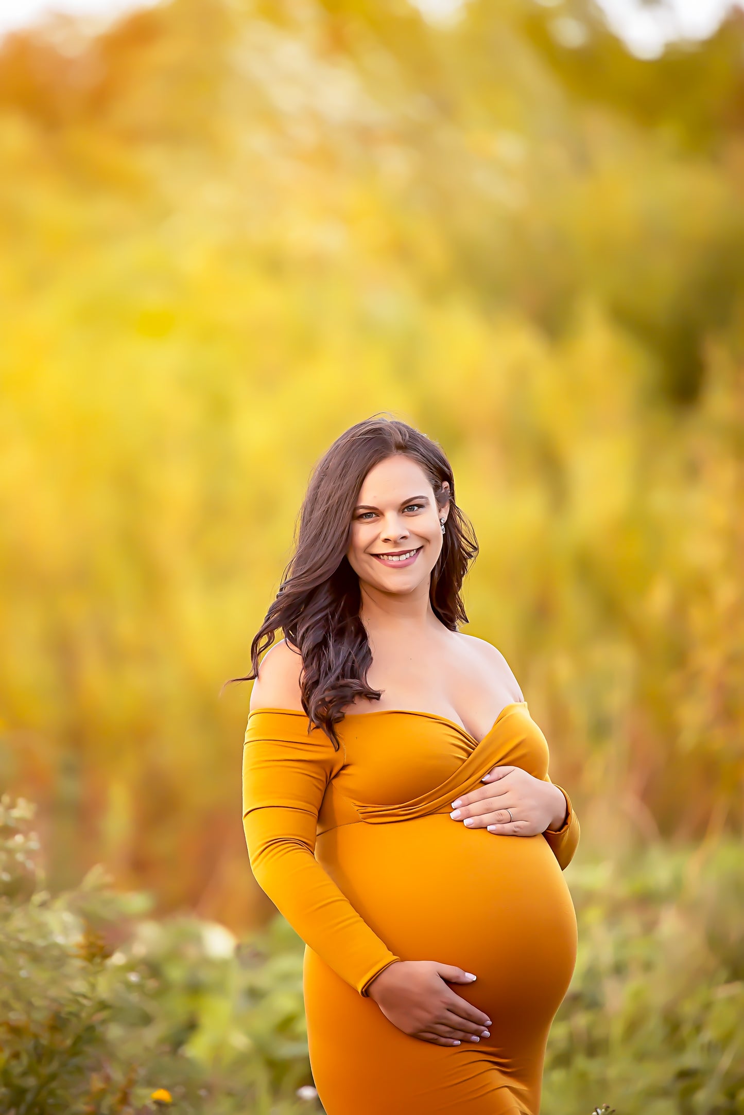 Mustard Yellow Fitted Gown - maternity photoshoot dress