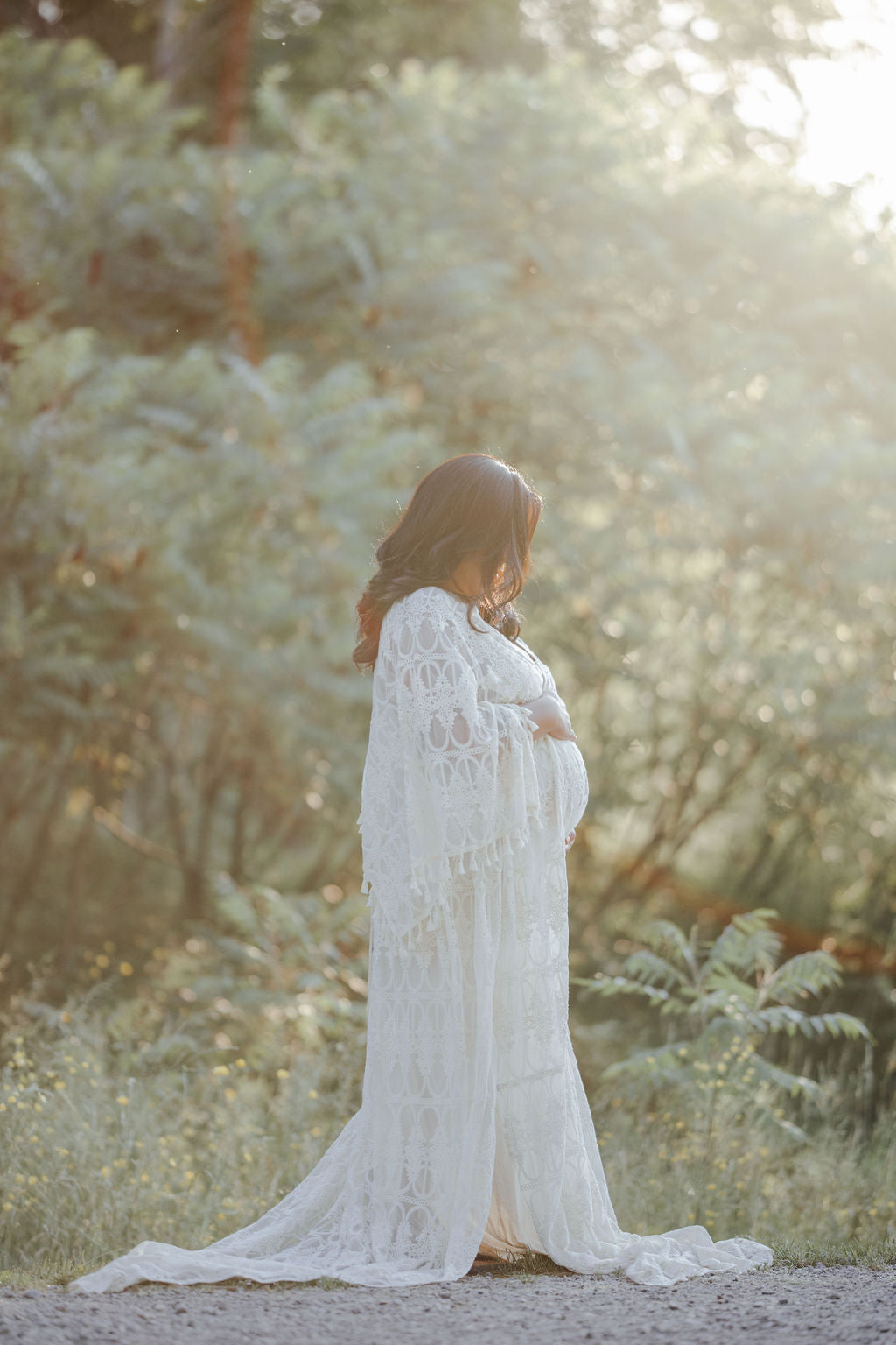 Scalloped Lace Boho Gown - maternity photoshoot dress