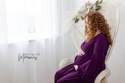 Plum Purple Flowy Gown - maternity photoshoot dress