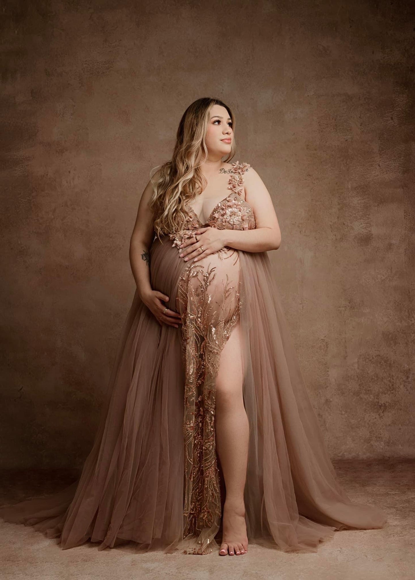 Taupe Runaway With Me - maternity photoshoot dress