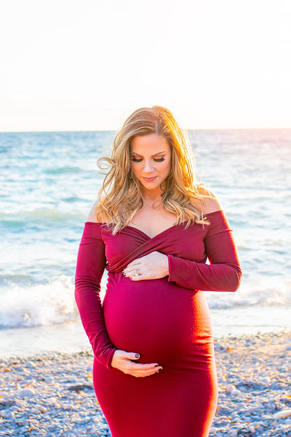 Red Fitted Gown - maternity photoshoot dress