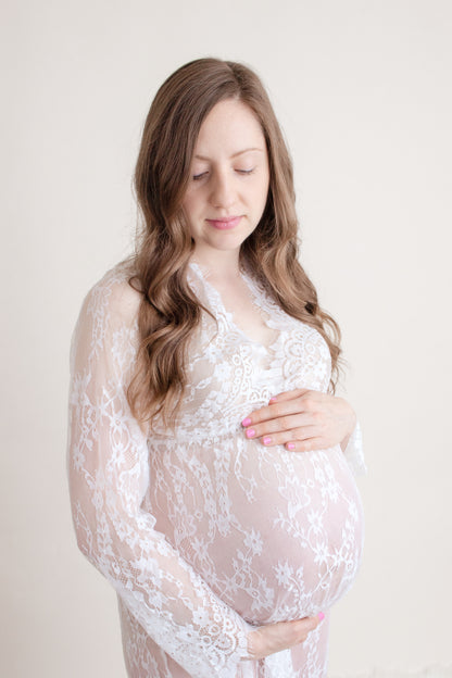 White Lace Milk Bath Gown - maternity photoshoot dress
