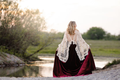 Crochet Velvet Red Boho Gown - 