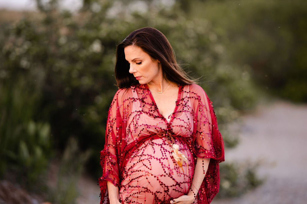 Boho Red Sequin Gown - 