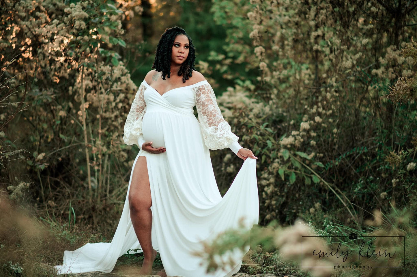 Ivory Clara Gown - lace sleeves - maternity photoshoot dress