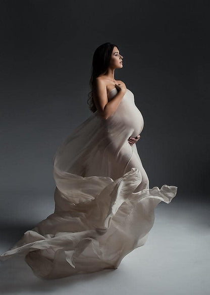 Ivory silky Chiffon Fabric - maternity photoshoot dress