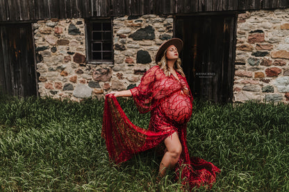 Boho Red Sequin Gown - 