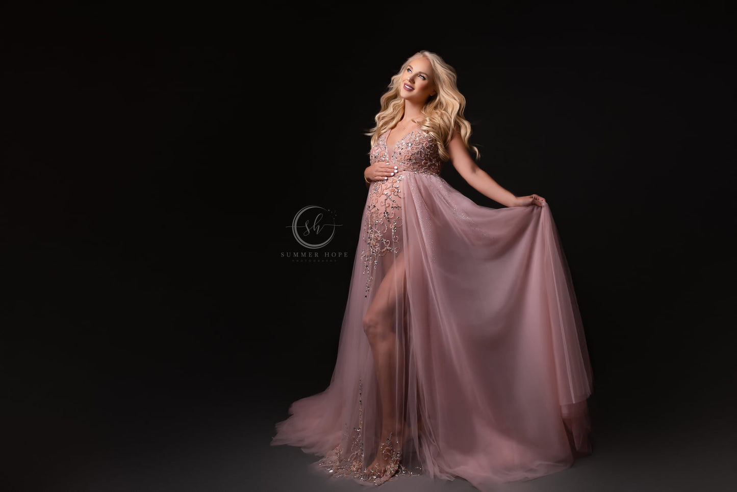 Pink Kissing Sunlight Gown - maternity photoshoot dress