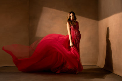 Red Kissing Sunlight Gown - maternity photoshoot dress