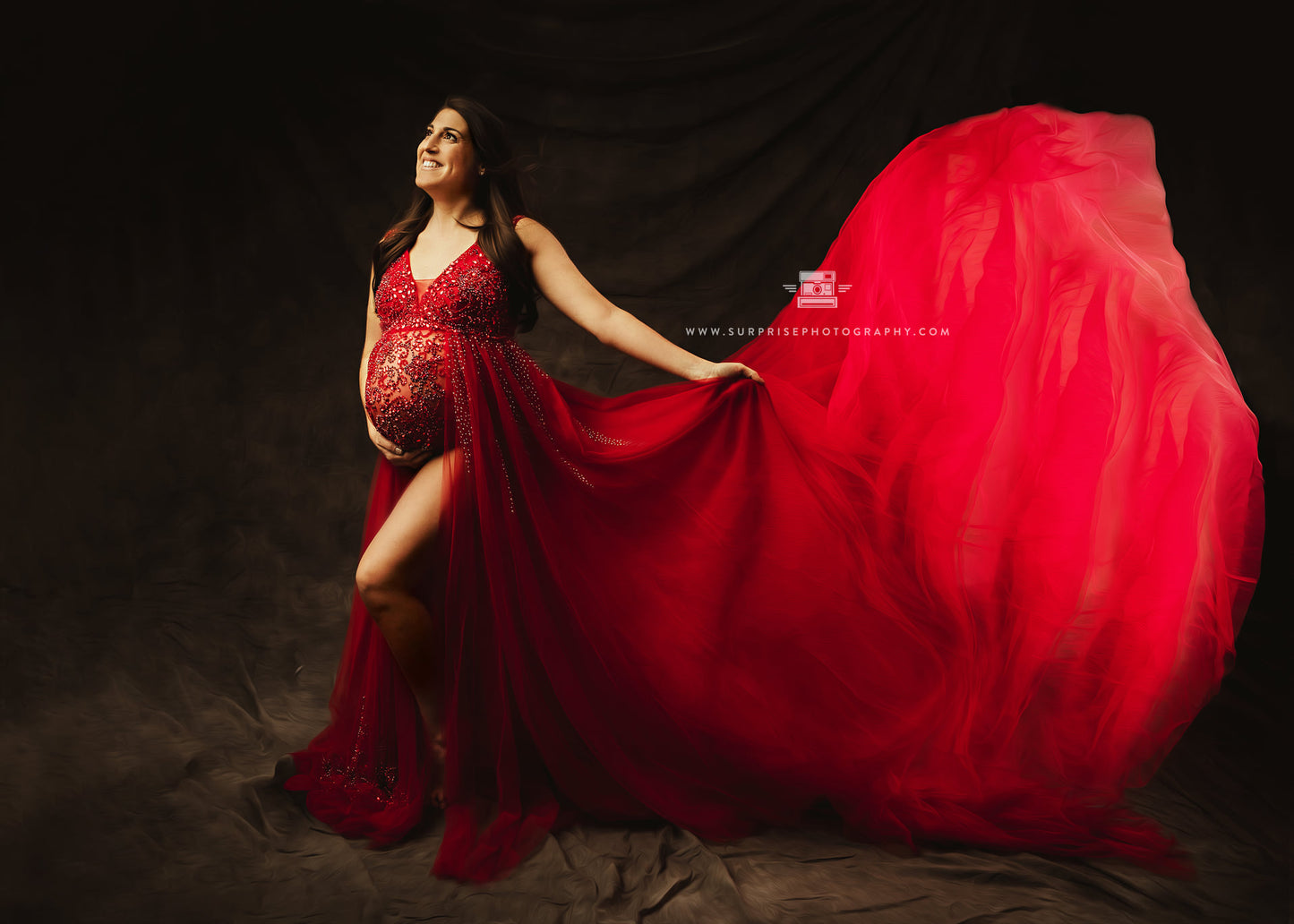 Red Kissing Sunlight Gown - maternity photoshoot dress
