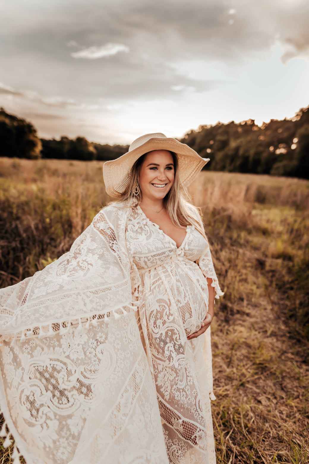 Lace Boho Gown with Cape - maternity photoshoot dress