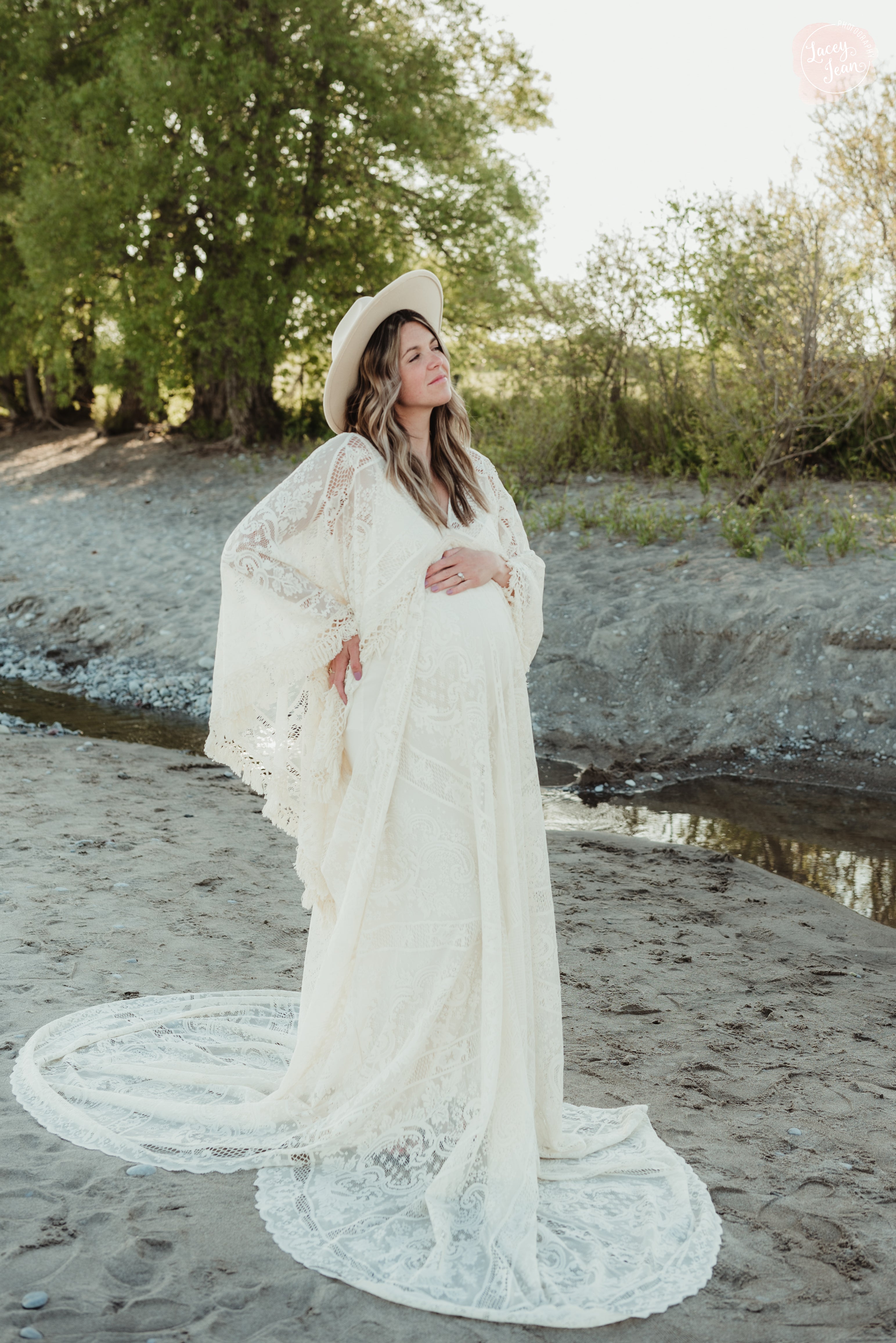 Boho Lace Maternity Gown with Tassels Sugar Bump Gown Rentals