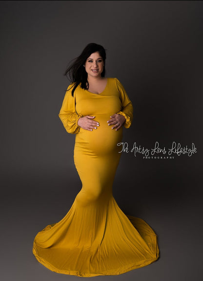 Mustard Yellow Dyla Maternity Gown - maternity photoshoot dress