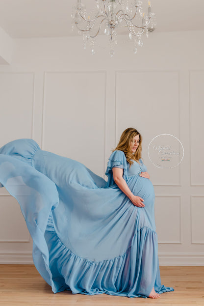 Dusty Blue Tallulah Gown - maternity photoshoot dress