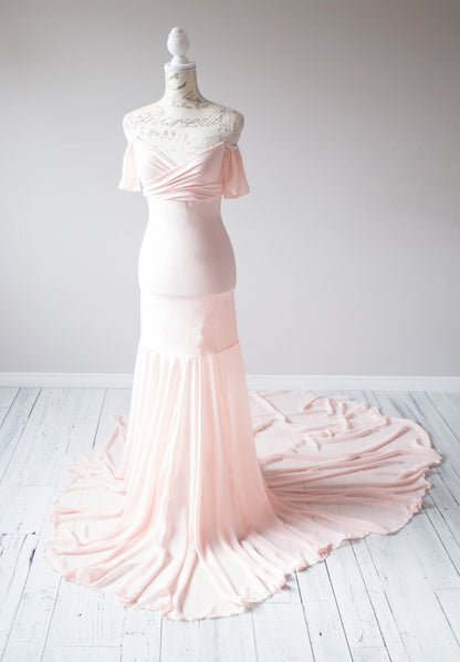 Soft Pink Fitted Mermaid Gown - maternity photoshoot dress