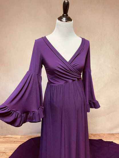 Plum Purple Flowy Gown - maternity photoshoot dress