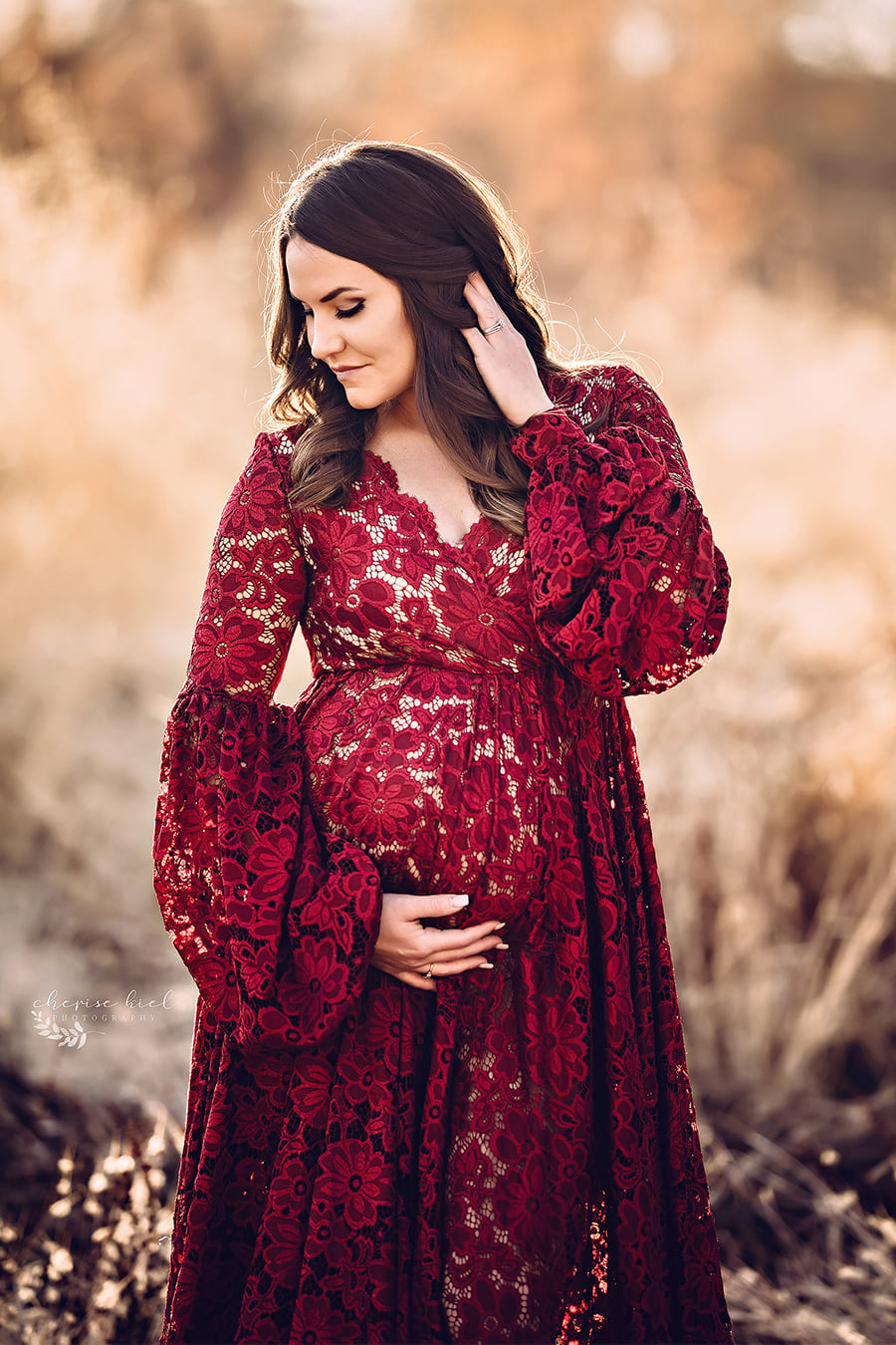 Red Lace Sunflower Dress - maternity photoshoot dress
