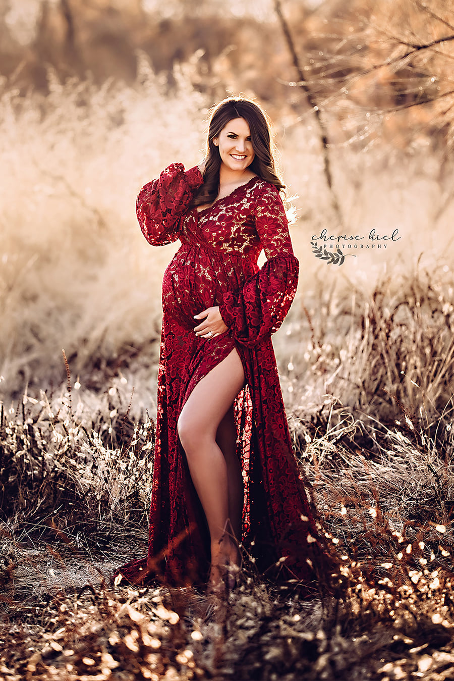 Red Lace Sunflower Dress - maternity photoshoot dress