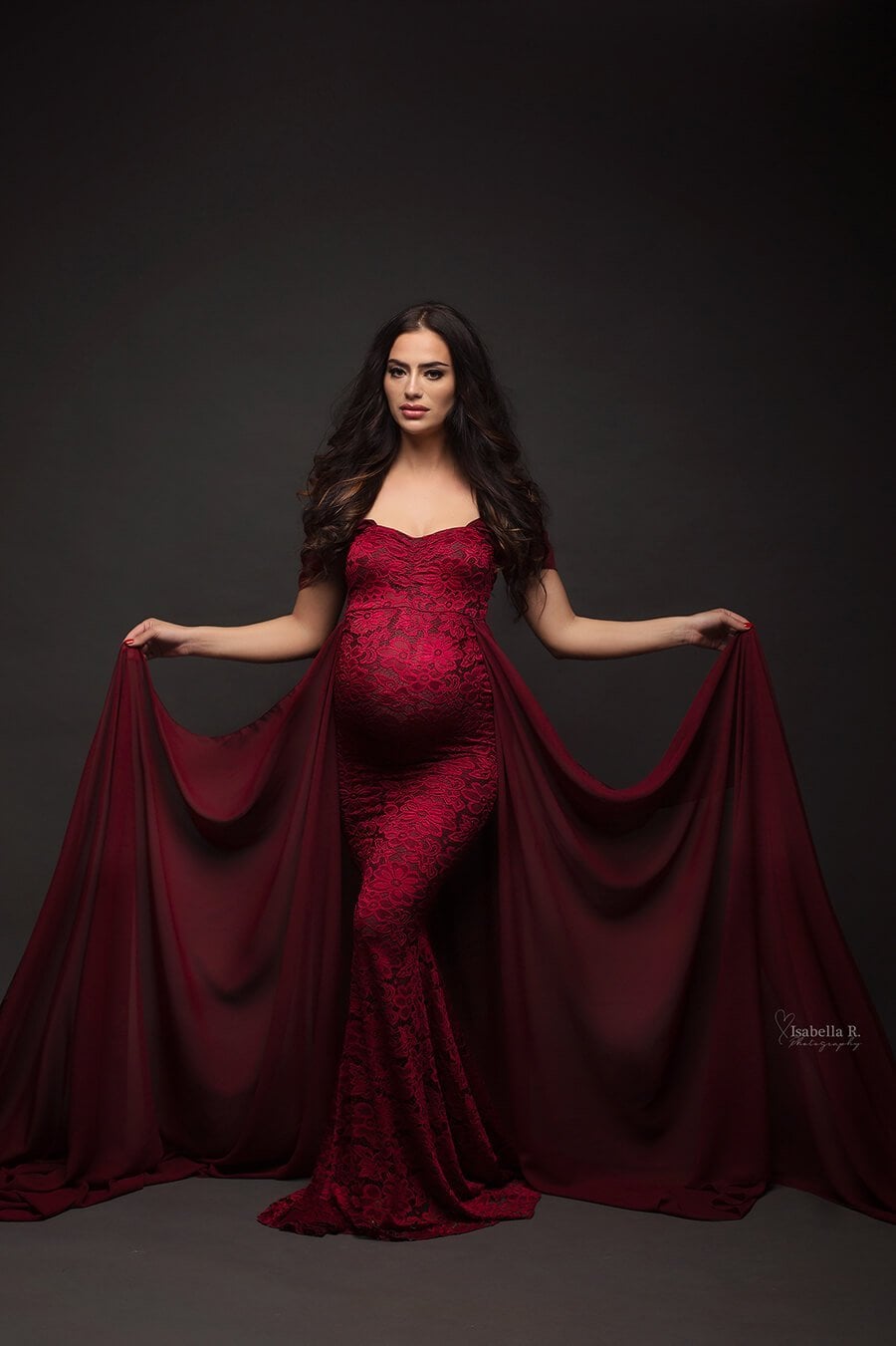 Red Lace Papoula Gown - maternity photoshoot dress