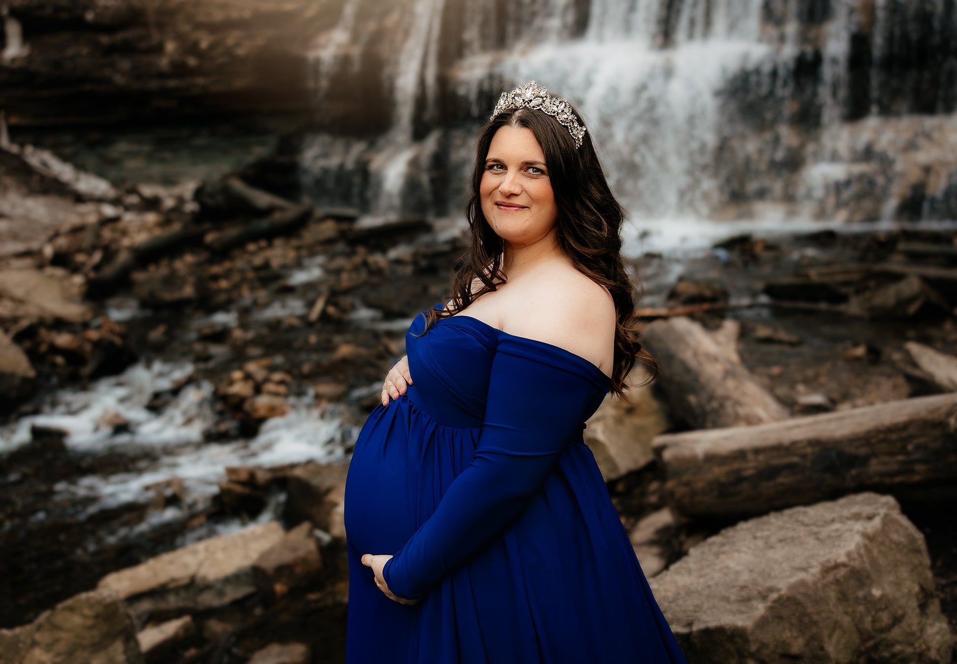 Royal Blue Flowy Gown - maternity photoshoot dress