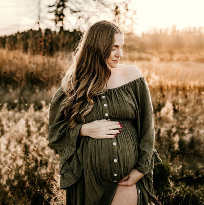 Olive Ruffle Me Open Reclamation Gown - maternity photoshoot dress