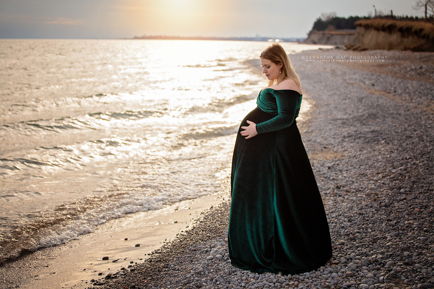 Green Velvet Maternity Gown - maternity photoshoot dress