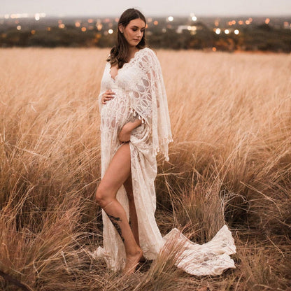 Scalloped Lace Boho Gown - maternity photoshoot dress
