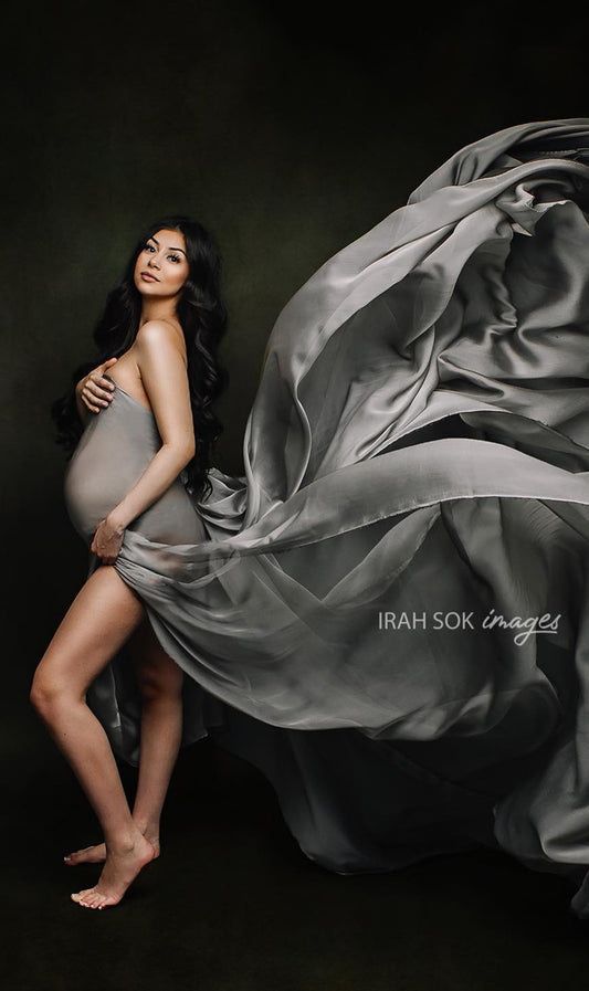 Silver Silky Chiffon Fabric - maternity photoshoot dress