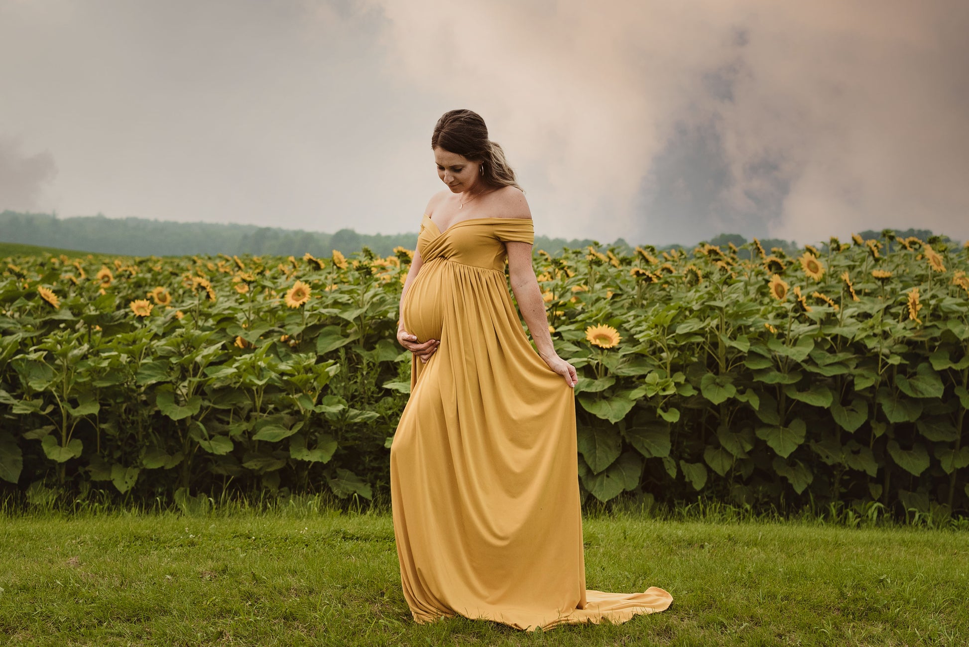 Mustard Yellow Flowy Gown - maternity photoshoot dress