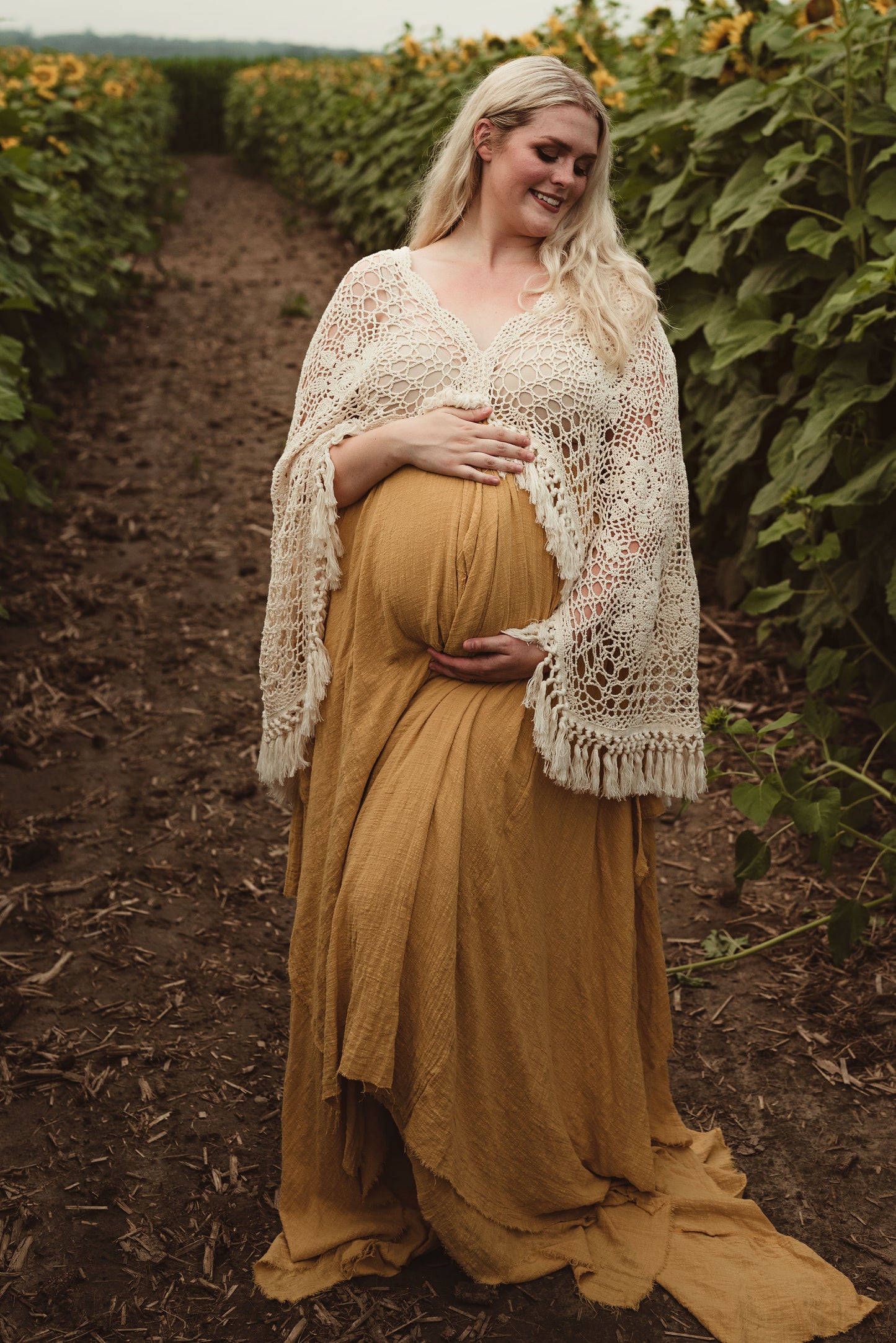 Crochet Cotton Boho Ginger Yellow Gown - 