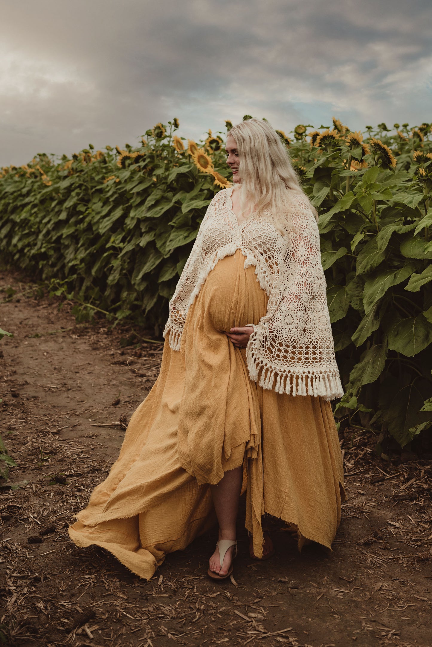 Crochet Cotton Boho Ginger Yellow Gown - 