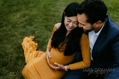 Mustard Yellow Fitted Gown - maternity photoshoot dress
