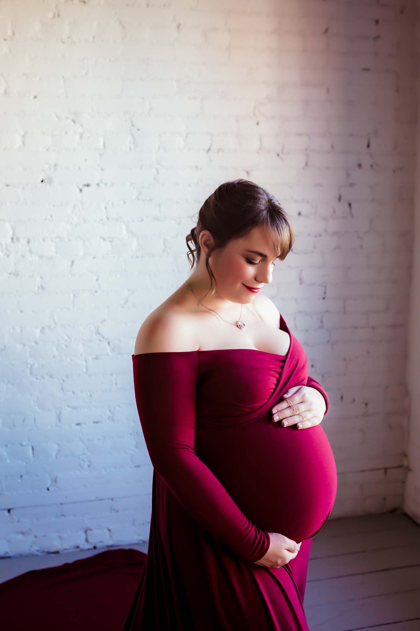 Burgundy Flowy Maternity Gown - maternity photoshoot dress
