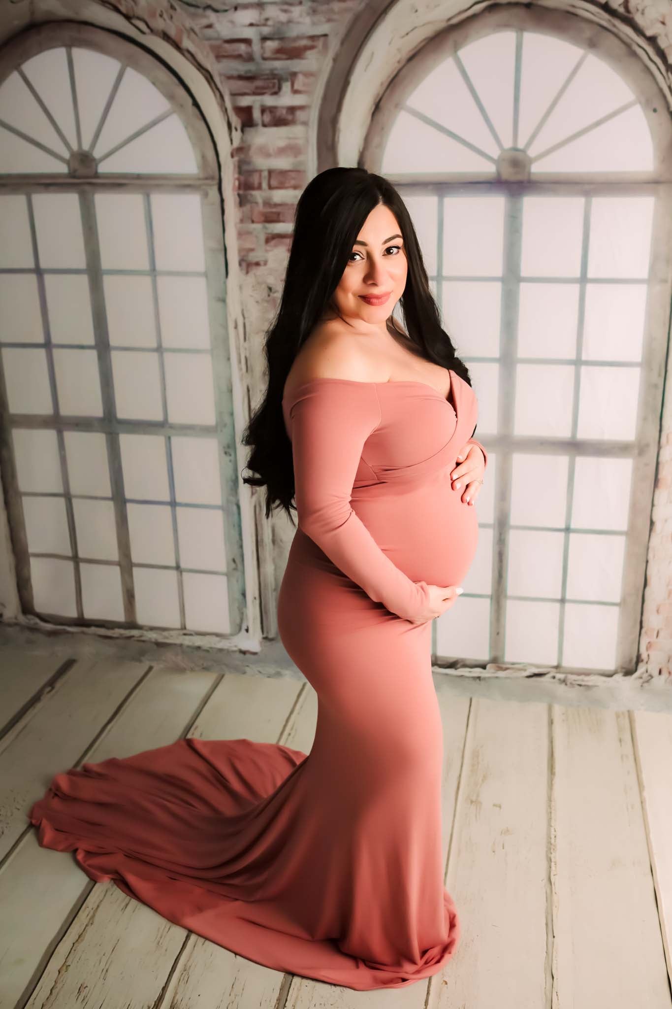 Rosy Pink Fitted Gown - maternity photoshoot dress