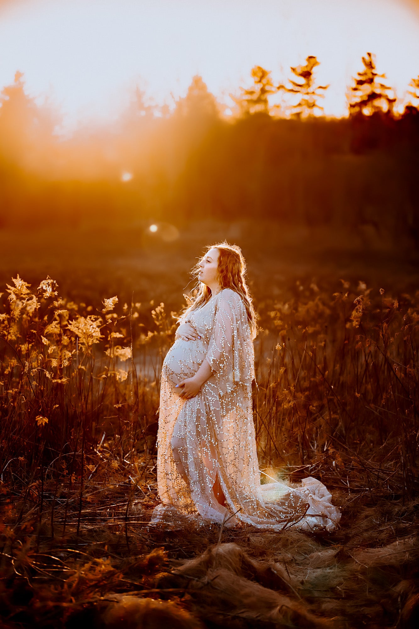 Boho Gold Sequin Maternity Dress - maternity photoshoot dress