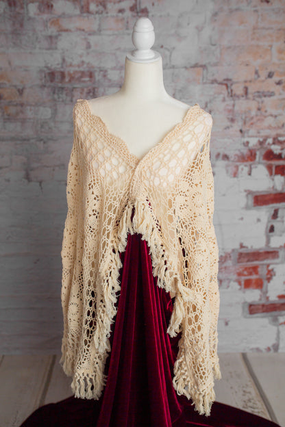 Crochet Velvet Red Boho Gown - 