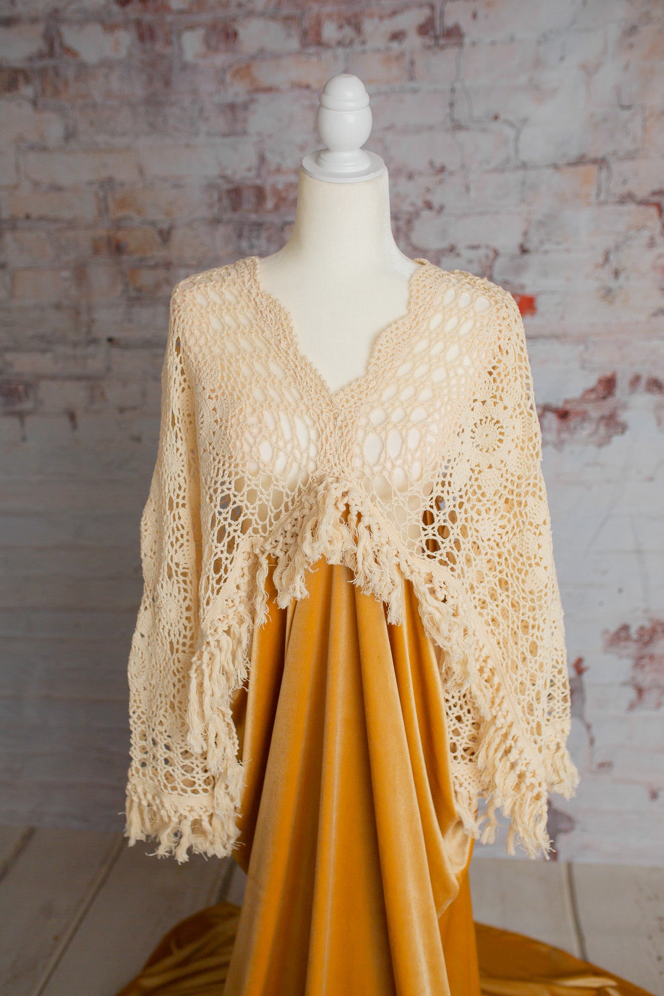 Crochet Velvet Boho Golden Gown - 