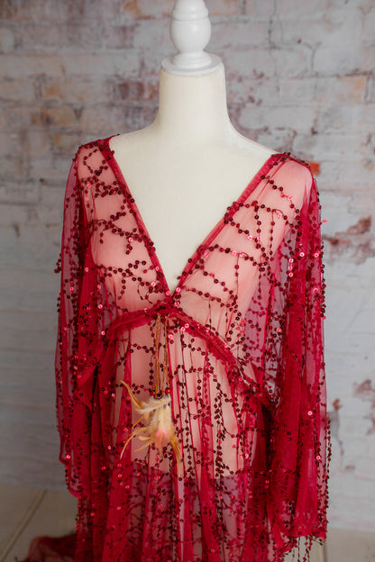 Boho Red Sequin Gown - 