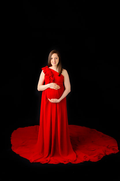 Red Ruffle two way Gown set - maternity photoshoot dress