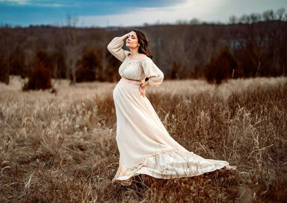 Beige Alice Gown - maternity photoshoot dress