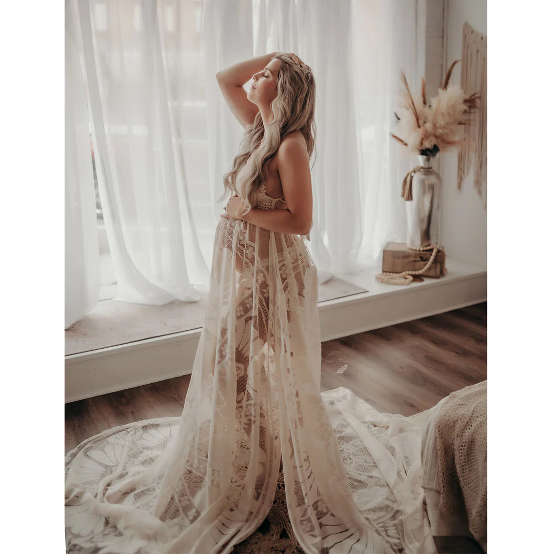 Beige Annabella Gown - maternity photoshoot dress